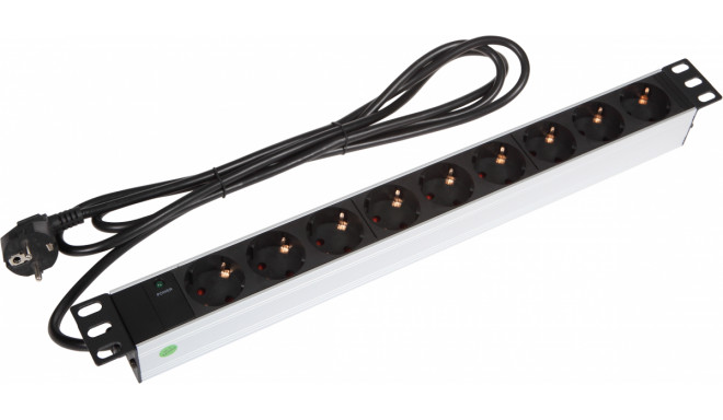 Toitepaneel 9 kohta Schuko lülitita räckitav LED indik 2.5m 1U