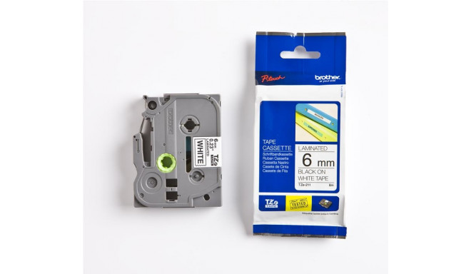 Lint Brother TZE211 6mm must/valge 8m