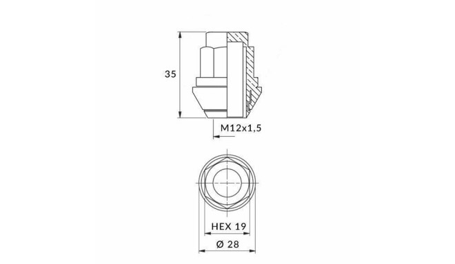 Mutter M12x1,50/35/19 kinnine Ford OE