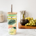 Quokka Liquid Cube - Glass mug 540 ml with stainless steel straw (Tropical Toucans).