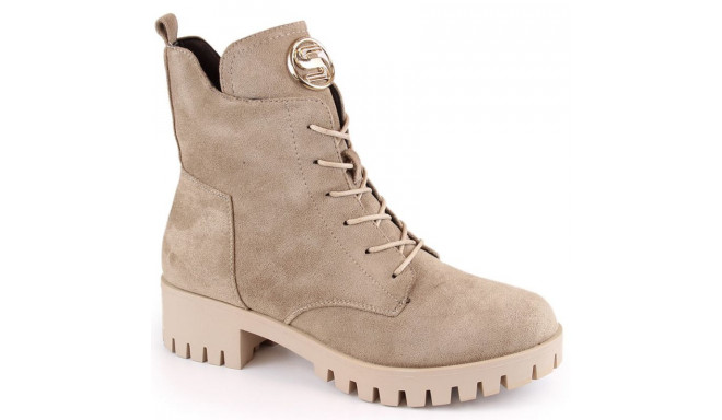 Insulated suede ankle boots with high heel and platform M.Daszyński W SAN22, beige (37)