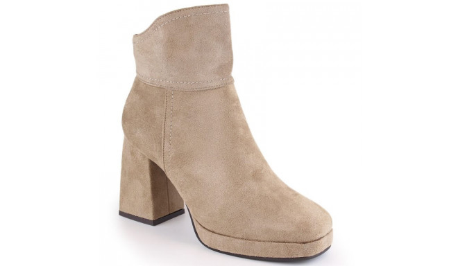 Insulated suede ankle boots with a high heel and platform M.Daszyński W SAN24B, beige (39)