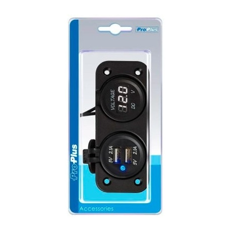 Voltmeeter 6-30V+2xUSB 2100mA süvistatav