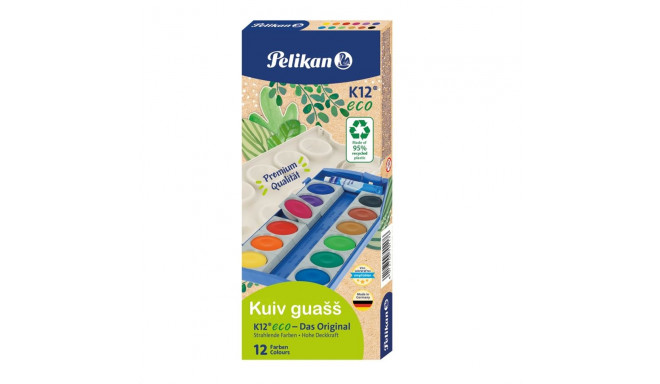 Pelikan guaša krāsas, sausas K12 ECO, 12 krāsas + balta