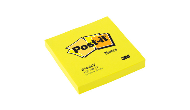 Märkmepaber iseliimuv POST-IT 654 neoonkollane 76x76mm (pakis 100l.)