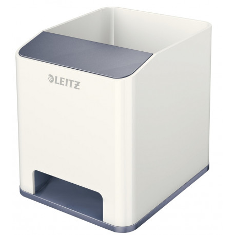Pliiatsitops Sound Pen Holder Leitz WOW Dual, läikiv, valge-hall