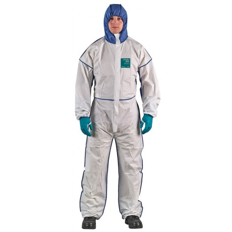 Disposable coverall Ansell Alphatec 1800 Comfort, type 5/6, white/blue, breathable, full back, size 