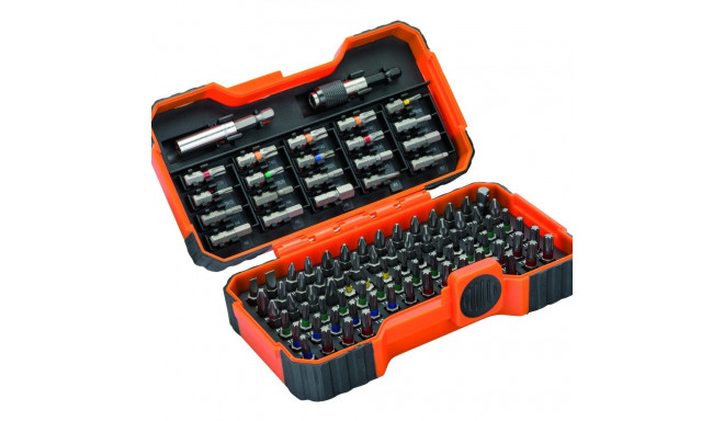 BAHCO Bit set 1/4"x25mm 100 pcs colour coded with 2 adaptors PH,PH2G,PZ,SL,Hex,TORX,TORX TR,R