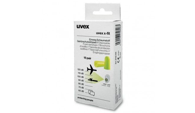 Disposable earplugs UVEX X-FIT, non-corded, lemon SNR: 37dB, for a very loud environments, 15 pairs 