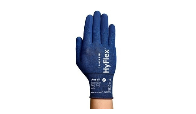 Safety gloves Ansell HyFlex 11-819 ESD, thin nylon, spandex, carbon, foam nitrile palm dipped, retai