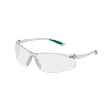 Safety spectacles MSA Featherfit, clear lense, clear/green earpiece, TuffStuff antiscratch coating