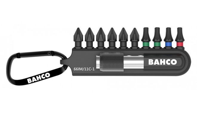 Antgalių rinkinys Bahco Impact 11vnt laikiklyje, su karabinu. 25mm PH, PZ, TORX + antgalių laikiklis