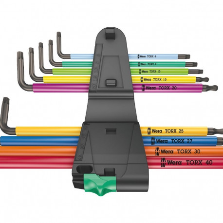 Wera TORX® L-võtmete kmpl T8-T40 9 osa, Multicolour, BlackLaser, kuulpea 967/9 TX XL