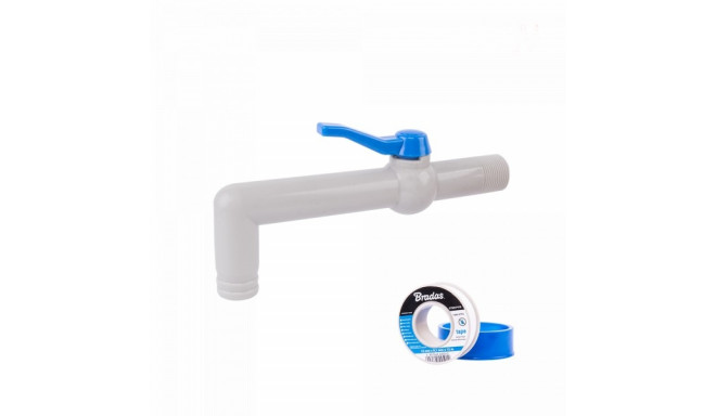 Set - PP 90° 3/4'' faucet for 19-25mm hose, length 20cm, with PTFE tape.