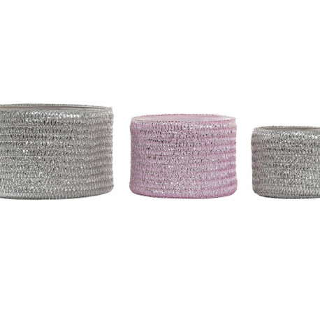Multi-purpose basket DKD Home Decor Grey Pink polypropylene 27 x 27 x 17 cm 4 Kg 3 Pieces (3 Units)