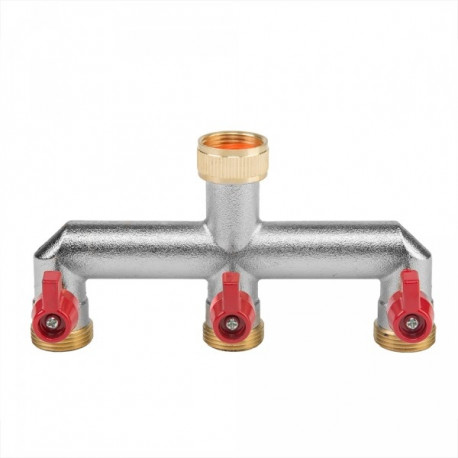 2-way spliter with valves, female and male thread 3/4", nickiel BRASS