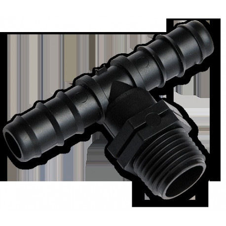 Tee, 3/4" male thread, 2 x 20mm hose barb