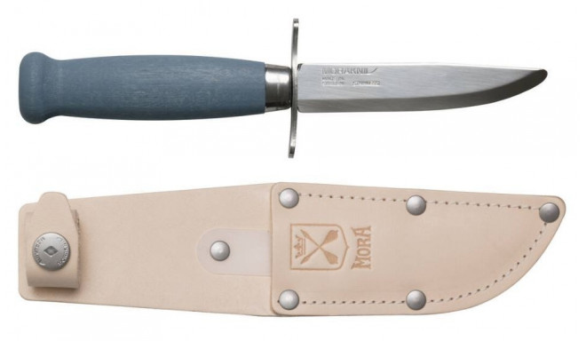 Детский нож Morakniv Scout 39 Safe, кожаные ножны и двойная защита пальцев, Черника