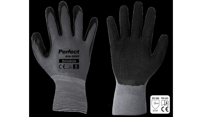 Apsauginės pirštinės Bradas Perfect Grip Gray, lateksas, dydis 9