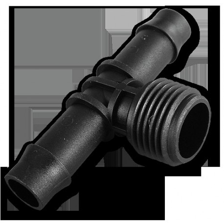 Tee, 1/2" male, 2 x 13mm hose barb - 2 pcs