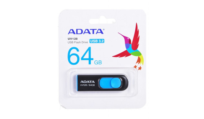 ADATA 64GB DashDrive UV128 USB mälupulk USB Type-A 3.2 Gen 1 (3.1 Gen 1) must, sinine