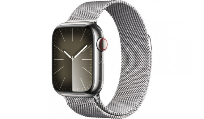 Watch Series 9 GPS + Cellular 41mm Silver Stainless Steel Case with Silver Milanese Loop
