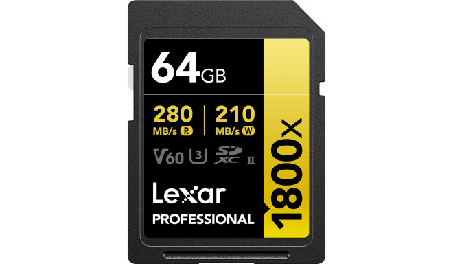 Lexar memory card SDXC 64GB Professional 1800x UHS-II U3 V60