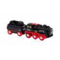 BRIO battery steam locomotive with water tank, toy vehicle (black/red)