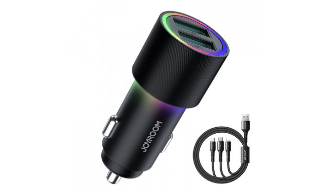 Joyroom JR-CL10 auto lādētājs 2 x USB | apgaismojums | 24W | kabelis 3in1 | 1,2 m melns