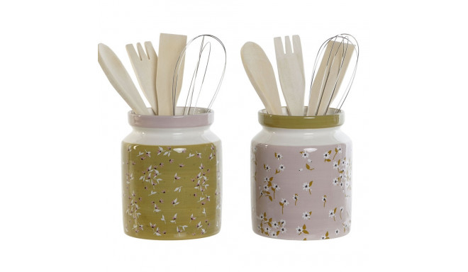 Pot for Kitchen Utensils DKD Home Decor Metal Dolomite MDF Wood 12 x 12 x 25 cm (2 Units)