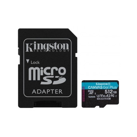 KINGSTON 512GB CANVAS GO! PLUS MICROSD CL10 UHS-I U3 W ADAPTER