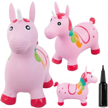 Hüppeloom ükssarvik 60cm pumbaga lastele, roosa