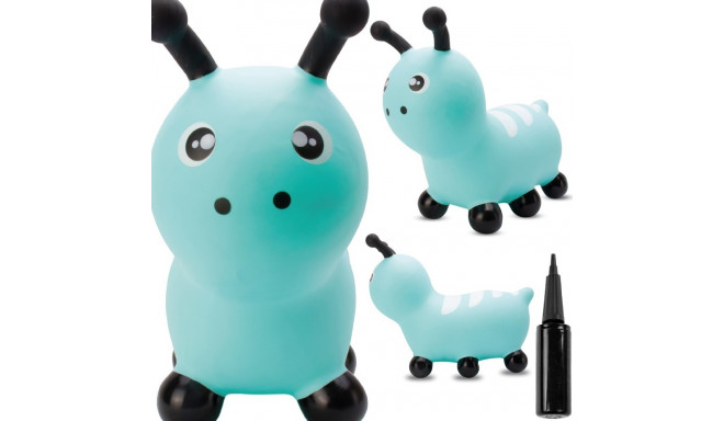 Skoczek gumowy dla dzieci GĄSIENICZKA 55 cm niebieski do skakania z pompką