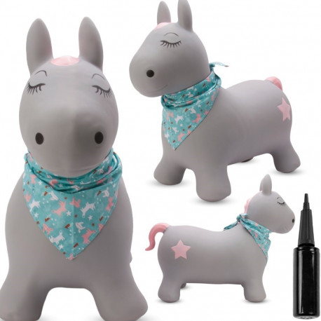 Skoczek gumowy dla dzieci PONY 60 cm szary z bandaną do skakania z pompką