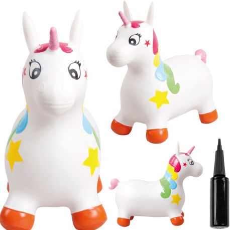 Kummist hüppeloom ükssarvik 60cm pumbaga, valge