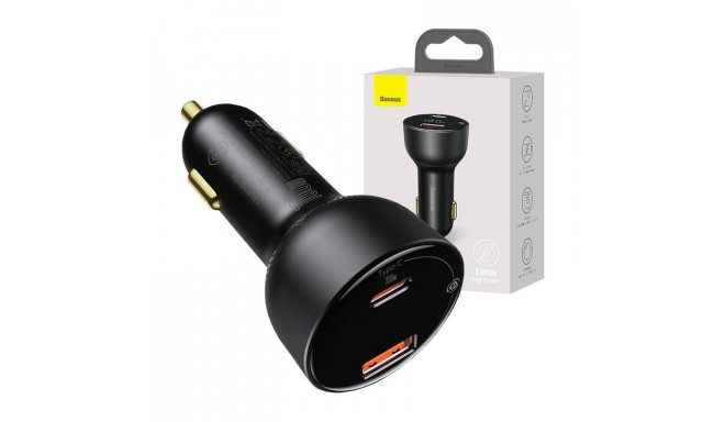 Car charger Baseus Superme, USB, USB-C, 100W (black)