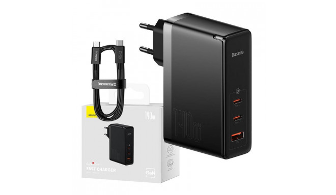Wall charger Baseus GaN5 Pro 2xUSB-C + USB, 140W (black)