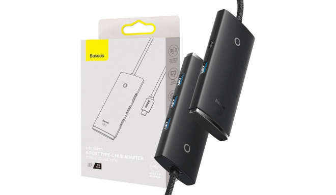 Baseus Lite Series Hub 4in1 USB-C to 4x USB 3.0 + USB-C, 25cm (Black)