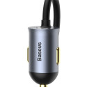 Car charger Baseus Share Together with extension cord, 2x USB, 2x USB-C, 120W (grey)