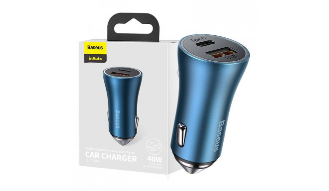 Baseus Golden Contactor Pro car charger, USB + USB-C, QC4.0+, PD, SCP, 40W (blue)