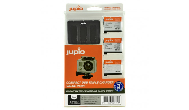 Jupio charger + 3x battery 1160mAh GoPro AHDBT-401 GoPro Hero4