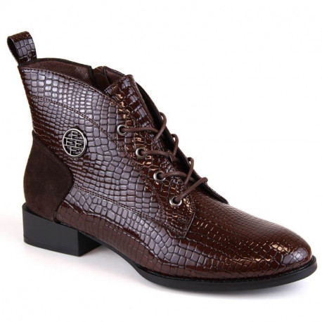 Filippo W PAW478B brown patent leather ankle boots with insulated crocodile skin (38)