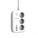 Tellur Smart WiFi Power Strip 3 Outlets, PD30W, QC18W, 2xUSB 2.4A 2500W 10A 2m