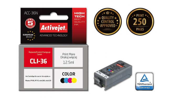 Activejet ACC-36N tindikassett (asendus Canon CLI-36; Supreme; 12,5 ml; värviline)