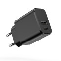 Setty USB-laadija 1xUSB + USB-C 3A 20W, must