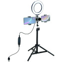 LED Ring Lamp 16cm With Desktop Tripod Mount Up to 70cm And Dual Phone Bracket, USB                 