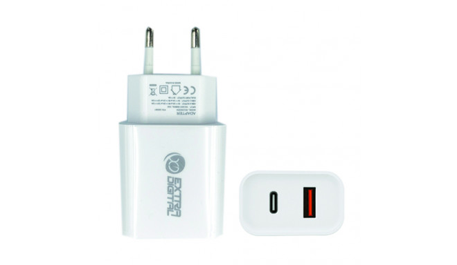 Charger EXTRA DIGITAL USB 3.0+ Type C: 220V, 20W, QC3.0+ PD