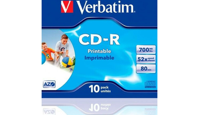 CD-R Verbatim Wide Inkjet Printable 10 Units 700 MB 52x