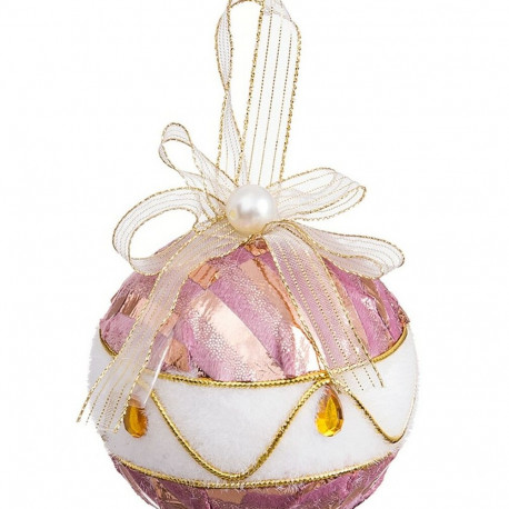 Christmas Baubles White Pink Polyfoam Fabric 8 x 8 x 8 cm (4 Units)