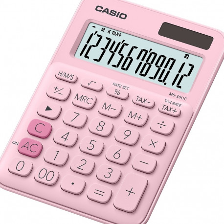 Lauakalkulaator Casio MS-20UC-Pink - 12 kohaline, tava- ja päikesepatarei, 110gr, 23x106x150mm, Casi